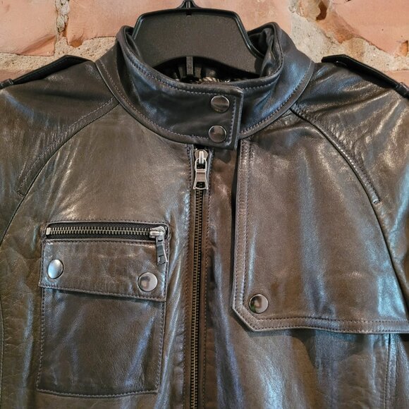 Banana Republic Grey Leather Moto Jacket - Picture 2 of 7